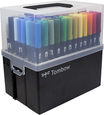 Caneta Marcador Tombow Marker Case 108 Cores Ponta Dupla Brush Pincel - PROFISSIONAL
