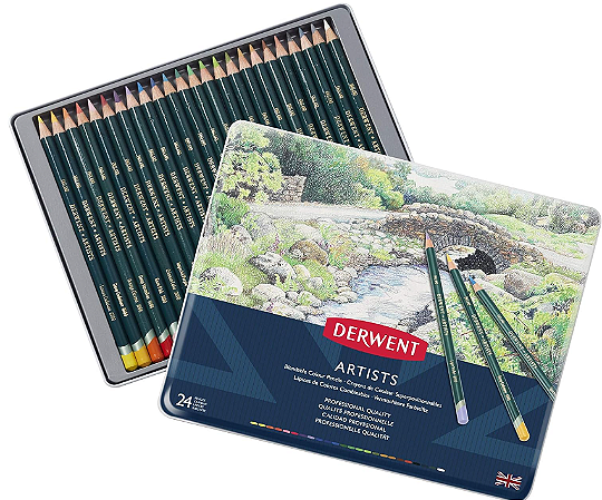 Estojo em Lata de Lápis de Cor Permanente Artists Derwent - 24 Cores
