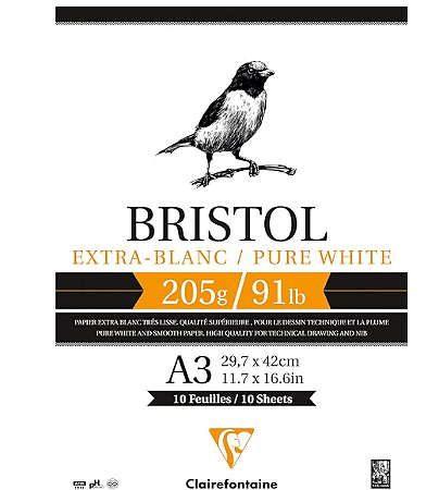 Bloco de Papel Desenho Bristol A3 205g/m² CLAIREFONTAINE