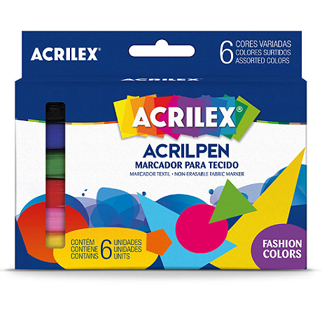 Caneta Marcador para Tecido Acrilex - 6 Cores