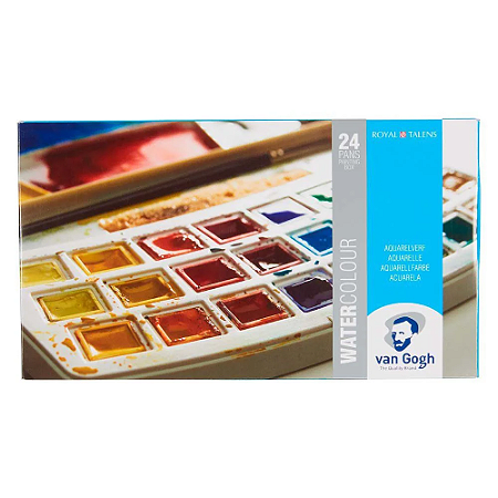 Estojo de Tinta Aquarela em Pastilha Van Gogh - 24 Cores com Pincel e Esponja