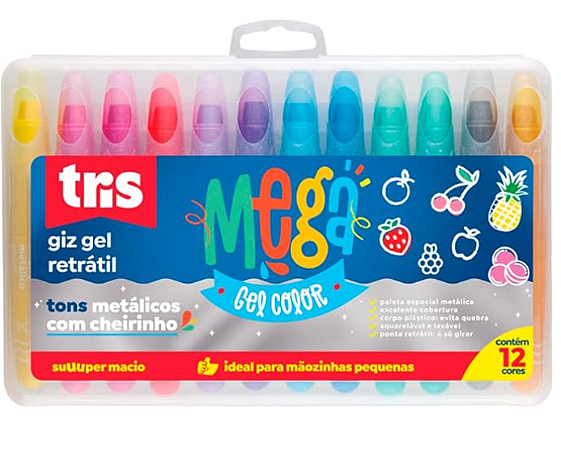 Giz Retrátil Mega Gel Color Metálico Tris - 12 Cores