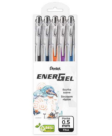 Kit Canetas Gel Energel Infree Pentel 5 Cores 0.7mm