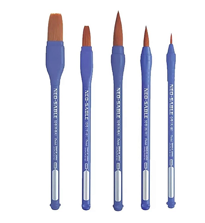 Kit Pincel para Aquarela Acrilica Guache Pentel Neo Sable - 5 Unidades