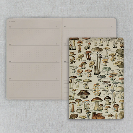 Planner Atemporal Pontilhado para 12 Meses Folk Books - Cogumelos