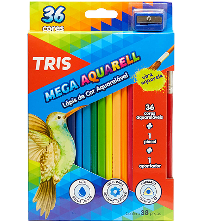 Lápis Cor Aquarelável Tris - 36 Cores + 1 Pincel