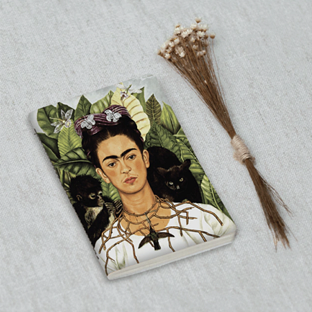Journal Sem Pauta 9x13,5cm 64 Páginas Folk Books - Autorretrato com Colar de Espinhos e Beija-Flor
