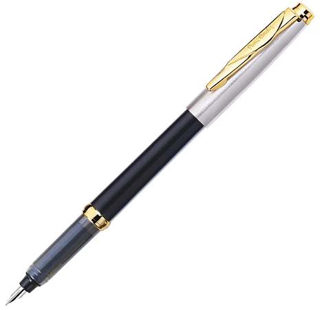Caneta Tinteiro Pierre Cardin Momento Half - Preta/Prata/Dourado