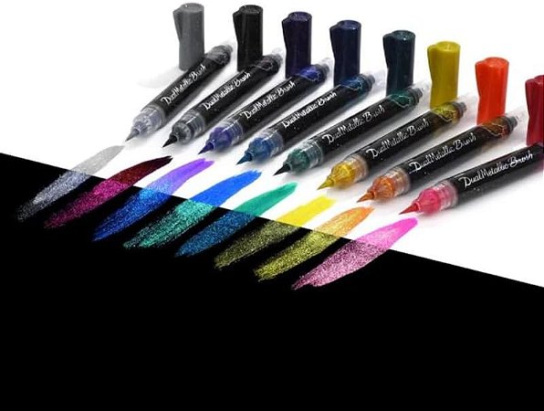 Caneta Marcador Ponta Ponta Pincel Dual Metallic Brush Pentel 8 Cores
