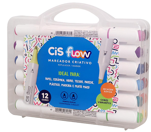 Marcador Criativo CiS Flow Estojo Maleta - 12 Cores