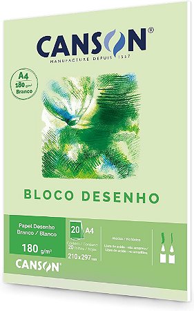Bloco Desenho Branco A4 180g/m², Canson, 66667164, Branco natural, 20 Folhas