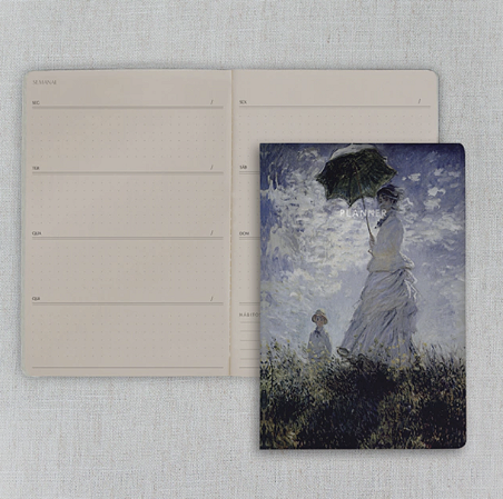 Planner Atemporal Pontilhado para 12 Meses Folk Books - Mulher com Sombrinha