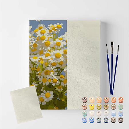 Conjunto Pintura Numerada Arte Terapia Tela 40X50cm - Margaridas