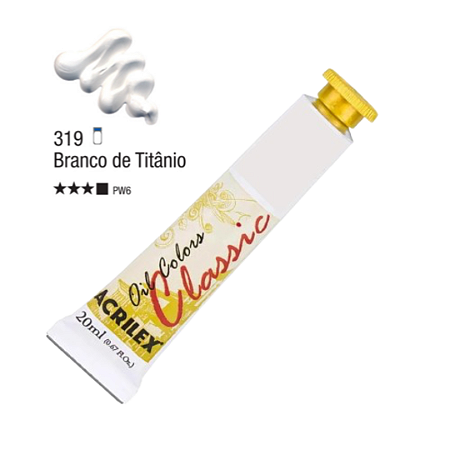 Tinta Óleo em Tubo Oil Colors Classic Acrilex 20mL - Branco de Titânio (319)