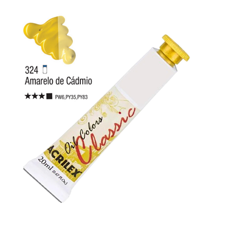 Tinta Óleo em Tubo Oil Colors Classic Acrilex 20mL - Amarelo de Cádmio (324)