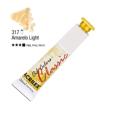 Tinta Óleo em Tubo Oil Colors Classic Acrilex 20mL - Amarelo Light (317)
