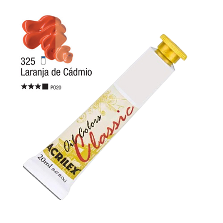 Tinta Óleo em Tubo Oil Colors Classic Acrilex 20mL - Laranja de Cádmio (325)