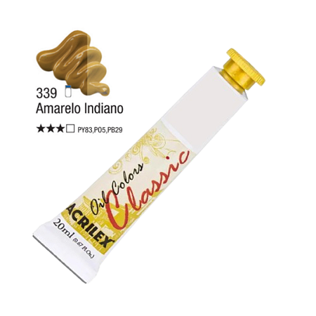 Tinta Óleo em Tubo Oil Colors Classic Acrilex 20mL - Amarelo Indiano (339)