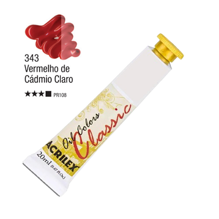 Tinta Óleo em Tubo Oil Colors Classic Acrilex 20mL - Vermelho de Cádmio Claro (343)