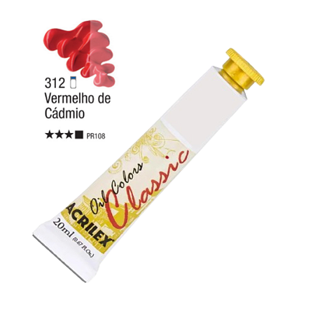 Tinta Óleo em Tubo Oil Colors Classic Acrilex 20mL - Vermelho de Cádmio (312)