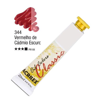 Tinta Óleo em Tubo Oil Colors Classic Acrilex 20mL - Vermelho de Cádmio Escuro (344)