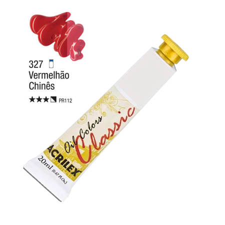 Tinta Óleo em Tubo Oil Colors Classic Acrilex 20mL - Vermelhão Chinês (327)