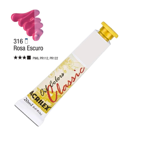 Tinta Óleo em Tubo Oil Colors Classic Acrilex 20mL - Rosa Escuro (316)