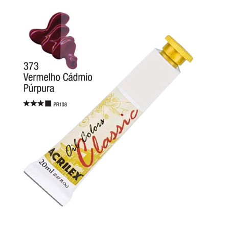 Tinta Óleo em Tubo Oil Colors Classic Acrilex 20mL - Vermelho de Cádmio Purpura (373)