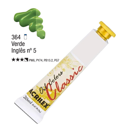 Tinta Óleo em Tubo Oil Colors Classic Acrilex 20mL - Verde Inglês no 5 (364)