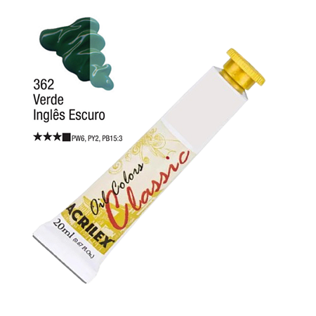 Tinta Óleo em Tubo Oil Colors Classic Acrilex 20mL - Verde Inglês Escuro (362)