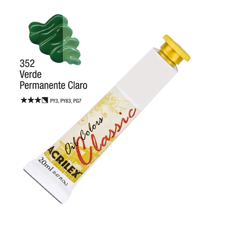 Tinta Óleo em Tubo Oil Colors Classic Acrilex 20mL - Verde Permanente Claro (352)