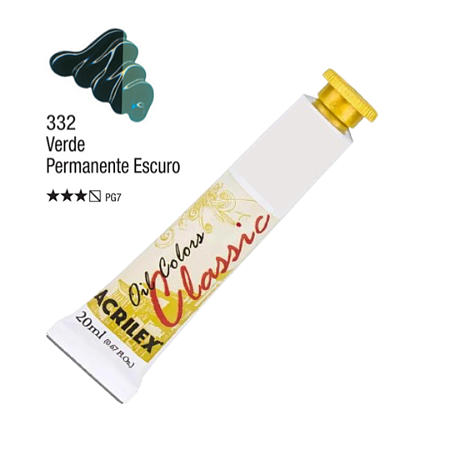 Tinta Óleo em Tubo Oil Colors Classic Acrilex 20mL - Verde Permanente Escuro (332)