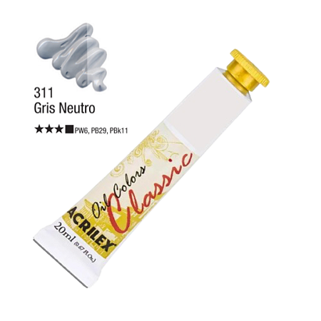 Tinta Óleo em Tubo Oil Colors Classic Acrilex 20mL - Gris Neutro (311)