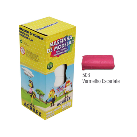 Massa de Modelar Plastilina Acrilex 500g - Vermelho Escarlate (508)