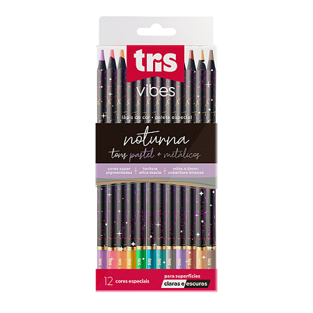 Lápis de Cor Vibes Noturna Tris Tons Metálicos e Pastel - 12 Cores