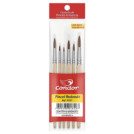 Kit Pincel 6 Unidades Artístico Redondo Condor - 5501