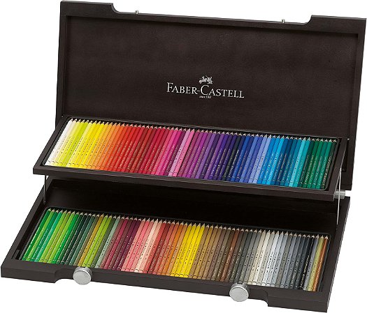 Faber Castell Estojo Madeira 120 cores Polychromos 110013 Lapis Profissional Permanente