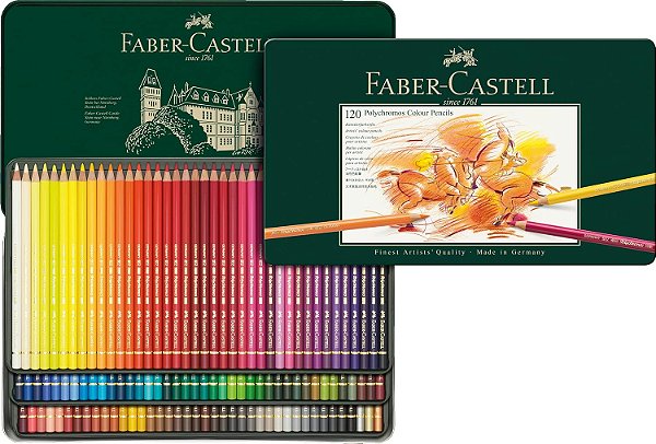 Estojo de Metal 120 cores Lapis Polychromos Faber Castell 110011