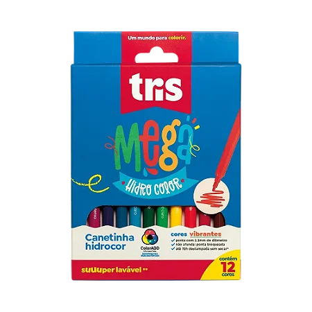 Canetinha Hidrocor Ponta Fina Mega Hidro Color Tris - 12 Cores