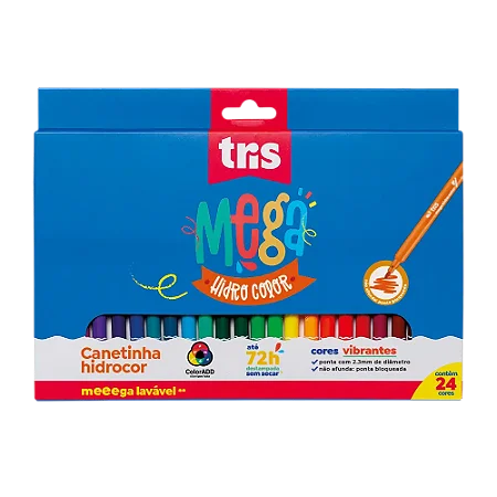 Canetinha Hidrocor Ponta Fina Mega Hidro Color Tris - 24 Cores