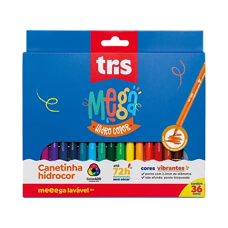 Canetinha Hidrocor Ponta Fina Mega Hidro Color Tris - 36 Cores