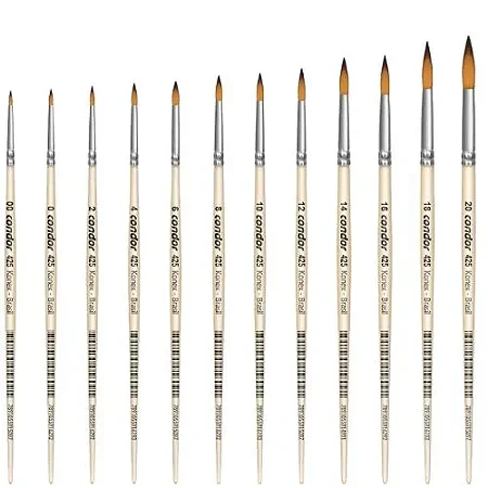 KIT Pincel Redondo 425 Condor Cerda Sintético Konex Ocre Cabo Curto Creme - TAM 00, 0, 2, 4, 6, 8, 10, 12, 14, 16, 18