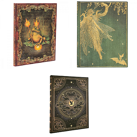 Kit de 3 Cadernos Ultra Capa Dura Pautado Paperblanks - Frog Prince, Olive Fairy e Shadows of Navarre