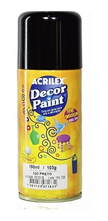 Tinta Spray Base de Água Decor Paint Acrilex 150ml - Preta (520)