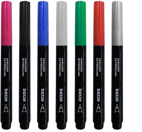 7 Canetas Marcador para Vidro e Porcelana Bazze