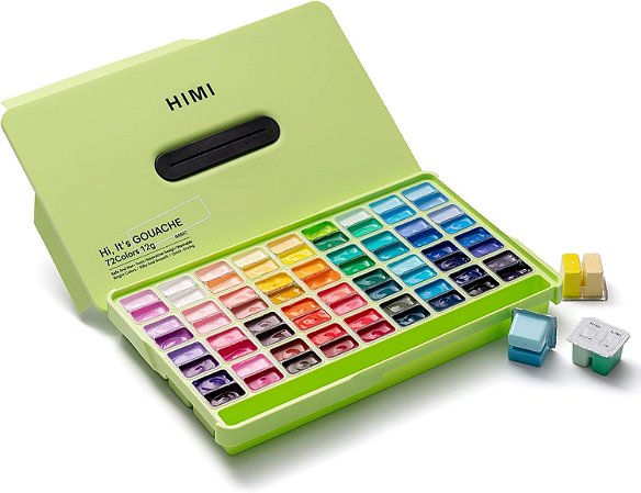 HIMI Conjunto de tinta guache 72 cores 12 g, design de copo de gelatina, tinta não tóxica para tela e papel, materiais de arte para profissionais (72 cores)