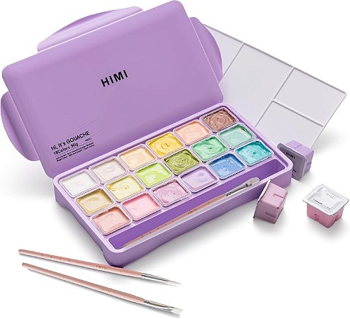 HIMI Conjunto de tintas guache, 18 cores Pastel , 30 ml, 45 ml, tinta não tóxica para tela e papel, materiais de arte para profissionais, estudantes, crianças e mais (roxo)