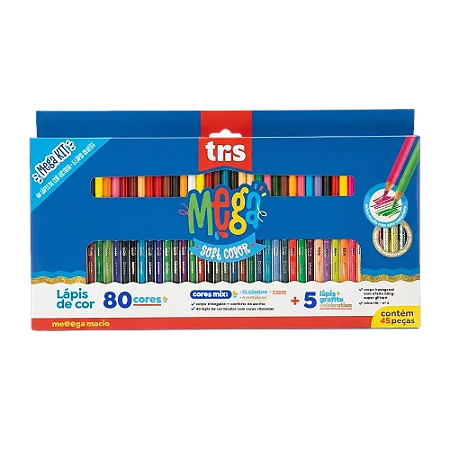 Lápis de Cor Ponta Dupla Mega Soft Color - 80 Cores + 5 Lápis Grafite -Tris
