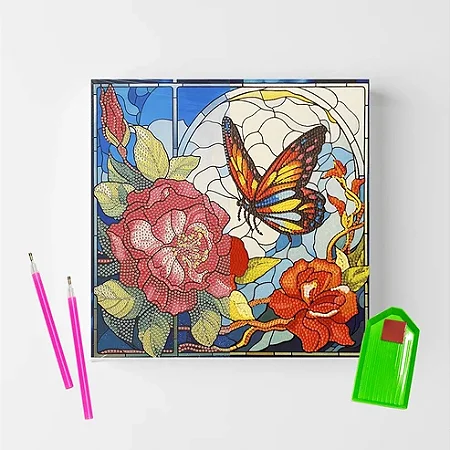 Kit Pintura Diamante Sinoart 30X30cm Borboleta no Jardim
