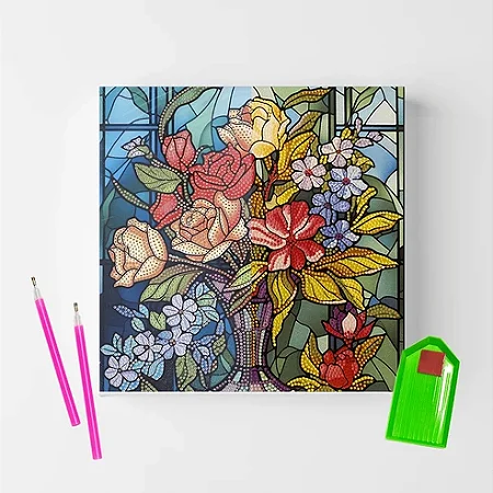 Kit Pintura Diamante Sinoart 30X30cm Vaso de Flores